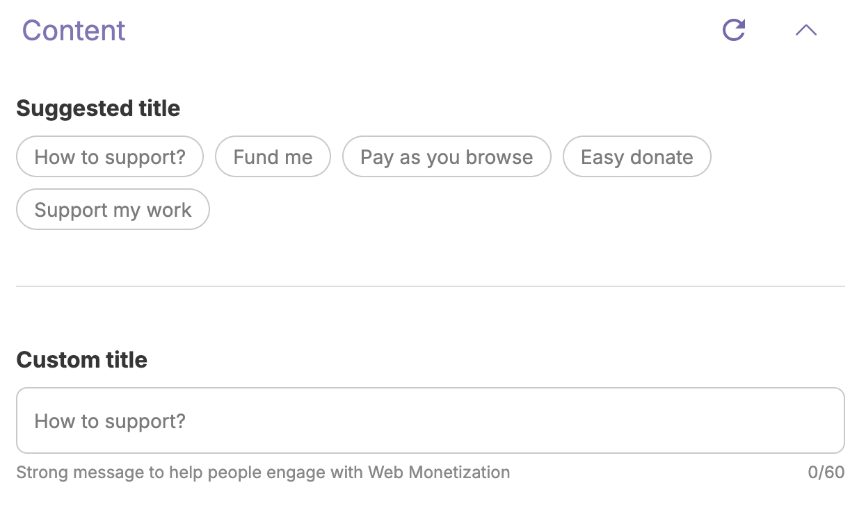 Panel showing suggested titles and a field to enter a custom title
